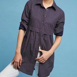 Anthropologie Maeve Aled Navy Button Down Empire Waist Dress